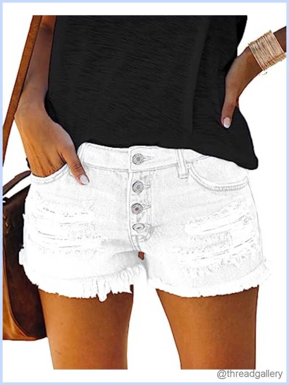 Women's Mid Rise Ripped Stretchy Denim Shorts Frayed Raw Hem Casual Summer